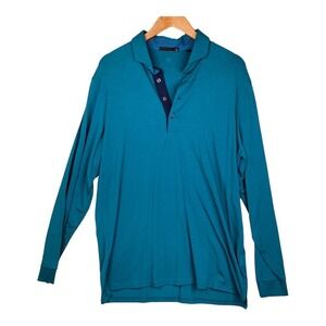 Grayson Teal Blue Long Sleeve Performance Blend Long Sleeve Golf Polo Size XL